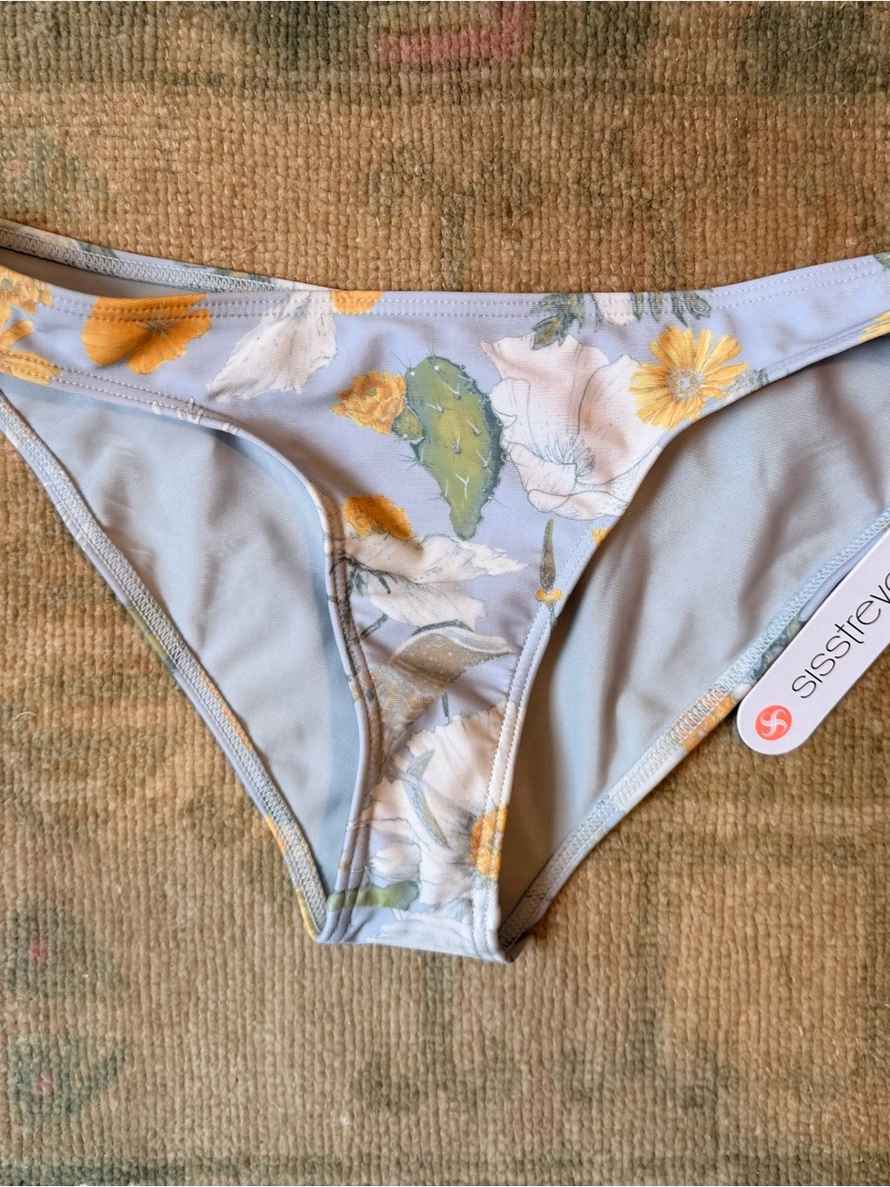 Floral Cacti Print  Women' Bikini Bottoms in Light Blue and Yellow